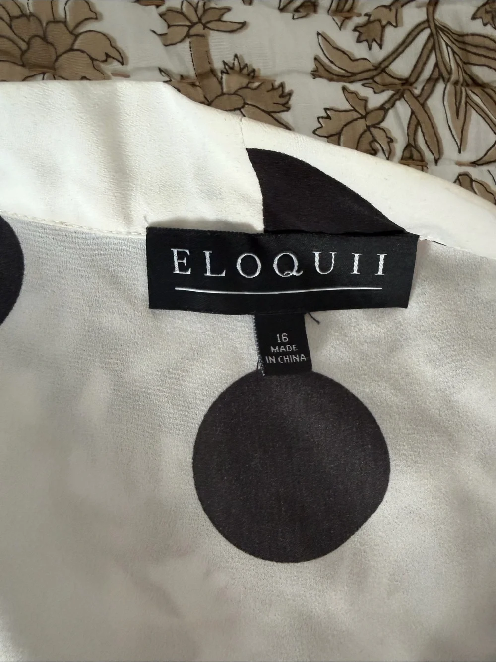 Eloquii White and Black Polka Dot Tie-Neck Blouse